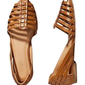 Crevo Sidney Flat Leather Sandal Huarache Chestnut Leather Sz 8.5 NEW